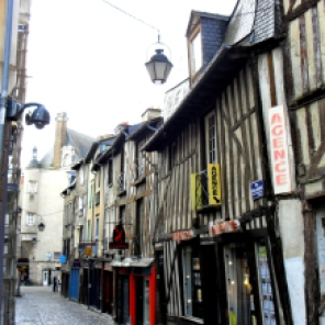 A wonderfully lopsided street in Rennes. I snapped this photo in spring