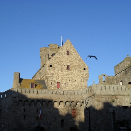 Blue skies, and a wonderful view from our hotel in St Malo. Snapped by me in 2012
