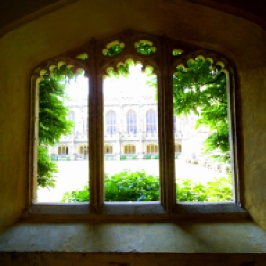 Through a window at Magdalen College Oxford.