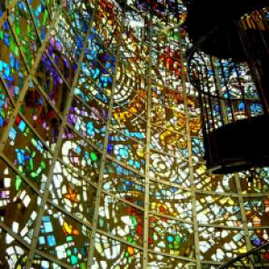 Produced by Nobutaka Shikanai, with sculptured glass by Gabriel Loire, and reliefs by Atsushi Imoto, this 18 metre high tower of stained glass is a wonder of art and engineering.